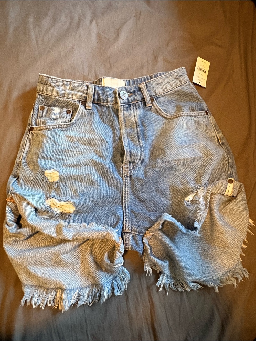 One Teaspoon High-Rise Distressed Denim Shorts - Light Blue